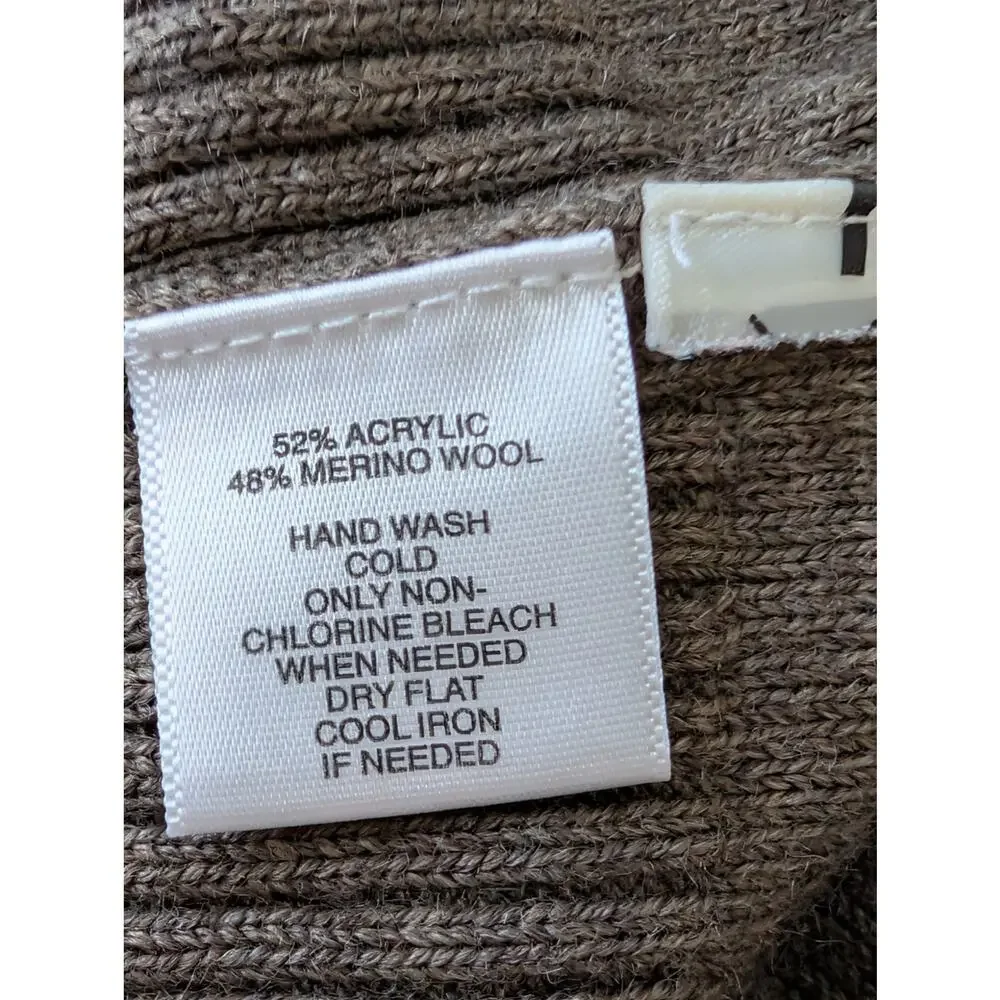 LOFT Merino Wool Blend Cowl Neck Sweater Dress S Brown Y2K Office Siren - Picture 9 of 9